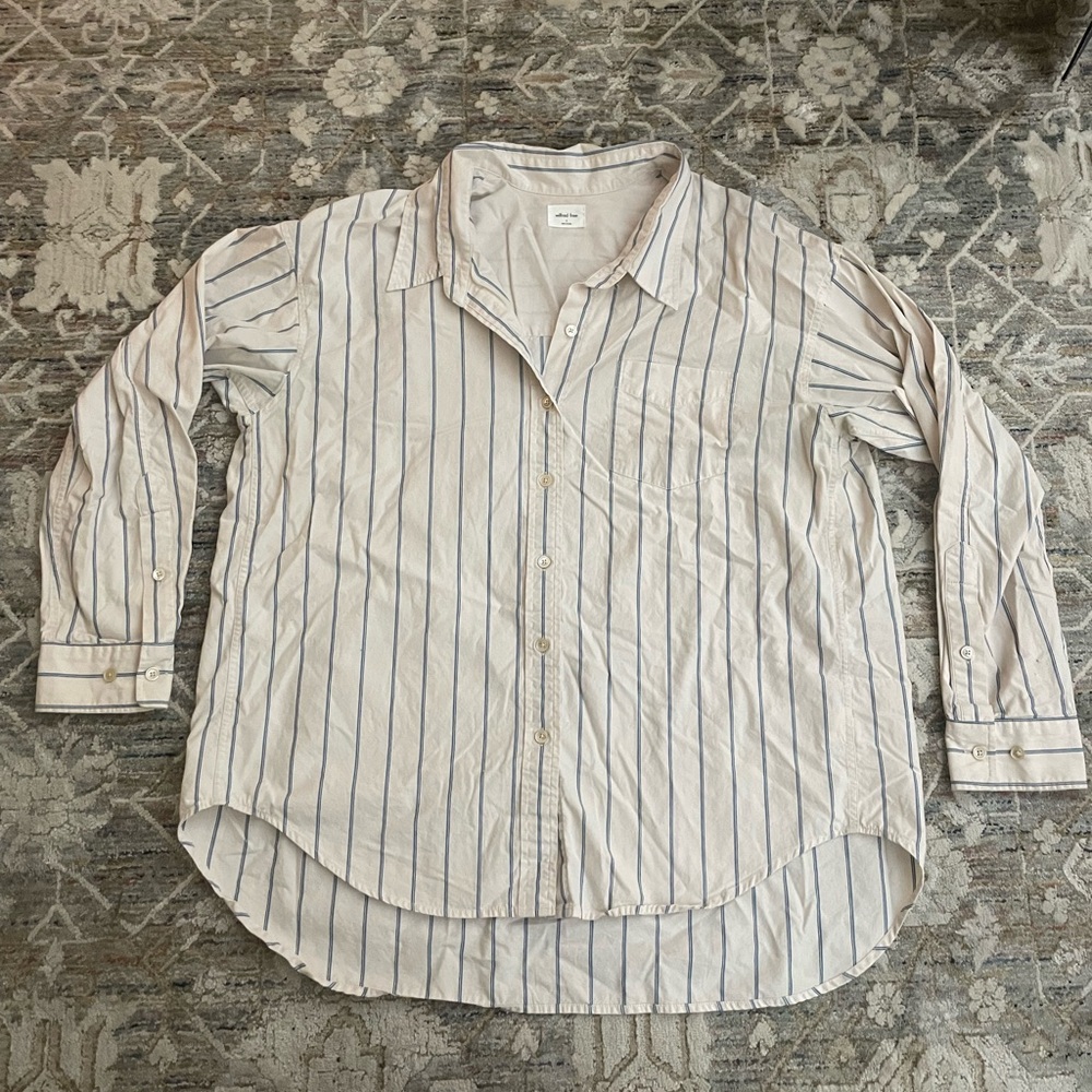 Wilfred cream stripped button down shirt